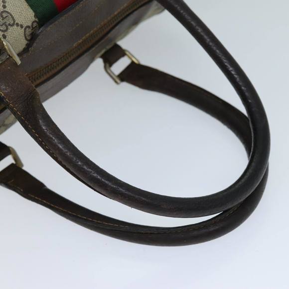 GUCCI GG Canvas Web Sherry Line Hand Bag PVC Beige Green Red Auth 73093 - Picture 7 of 16